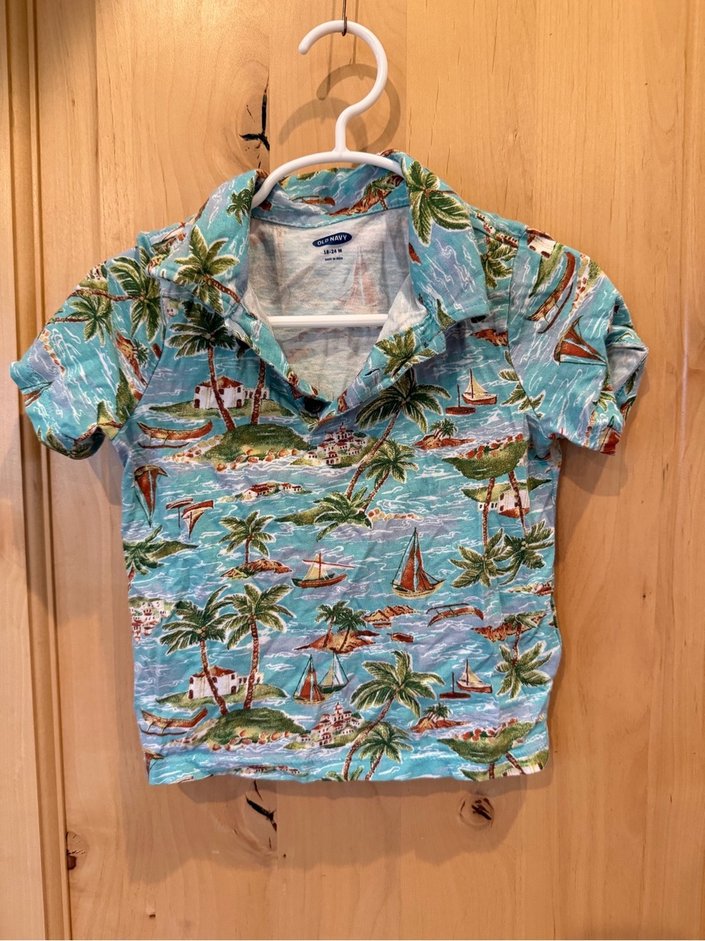 Old Navy Blue Tropical Island Print Polo - Kids
